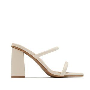 Miss Lola Jenna Block Heel Mules Ivory Square Toe Chunky Slip On Size Size 7.5